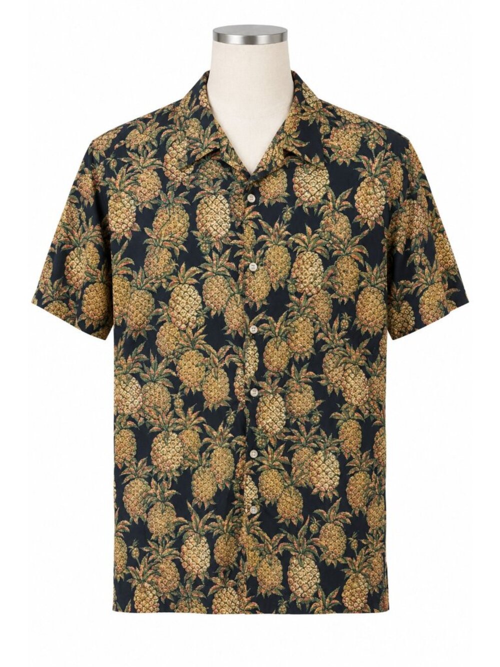 Tori Richard Hawaiian Aloha Shirt Men's M Pineapples Black Gold Cotton Lawn New